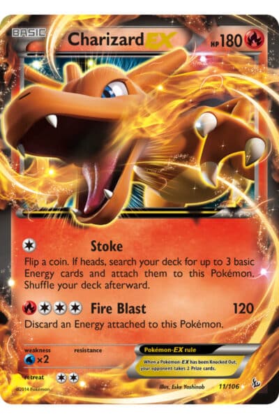 Charizard-EX 11/106 fra Flashfire, engelsk Pokémon-kort – verificeret Scrydex-reference