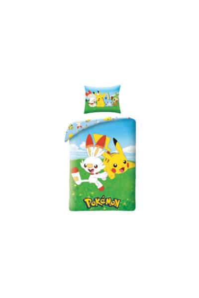 Pikachu og Scorbunny på grønt og blåt sengetøj