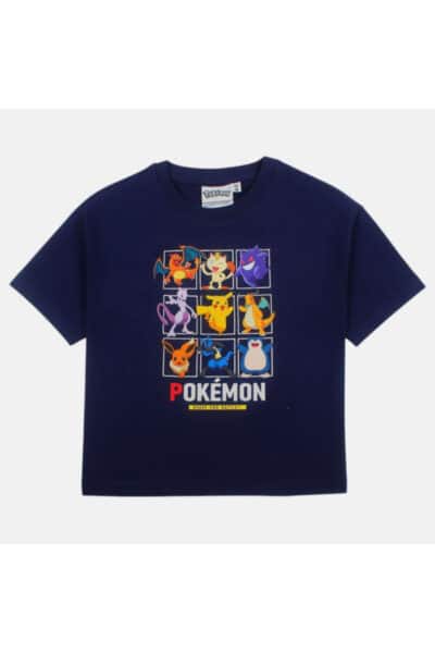 Marineblå T-shirt med ni Pokémon i billedfelter